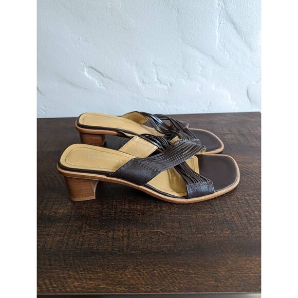 Banana Republic Brown Leather Block Heel Slip-on Sandals - Size 9.5 - Picture 1 of 9
